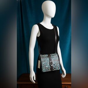 Patricia Nash Teal and Dark Brown Crossbody Bag